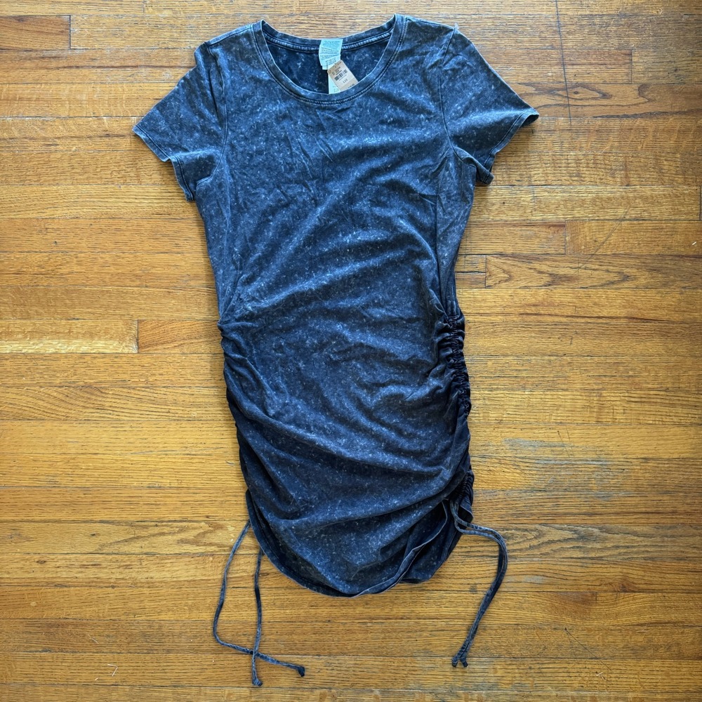 PINK Victoria's Secret Acid Wash Ruched Side T-Shirt Mini Dress Gray Large - Picture 2 of 8